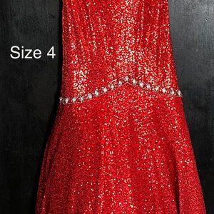 Size 4 long Red sequined pageant dress